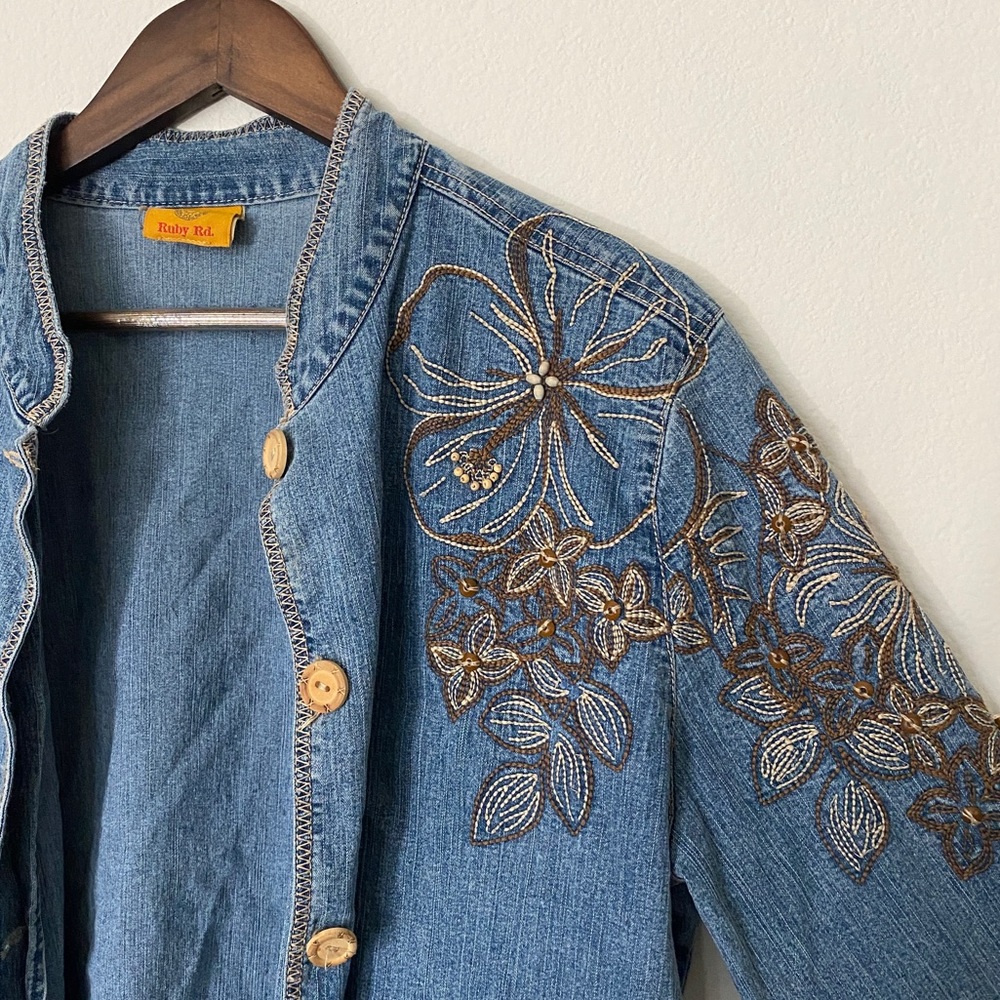 Vintage Embroidered Ruby Rd Jean Jacket